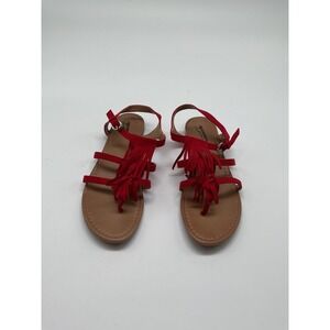 Arizona Jean‎ Co. Red Faux Suede Fringe Thong Sandals Women's Size 9